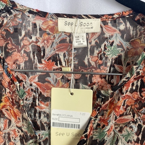 Anthropologie See U Soon Bohemian Floral Green Khaki Mini Robe Dress Sheer - Sm - Picture 10 of 16